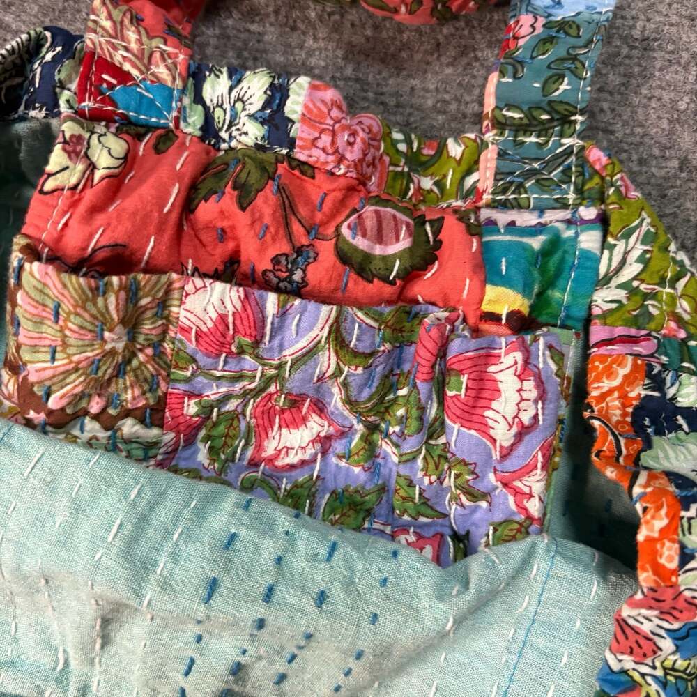World Market Floral Block Print Patchwork Quilted Cotton Tote Bag C114LM - Picture 3 of 5